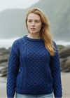 Aran Crew Neck Merino Sweater | Blue