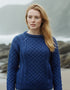 Aran Crew Neck Merino Sweater | Blue