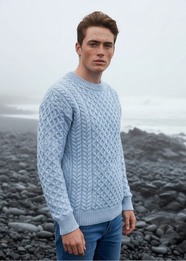 Aran Merino Wool Sweater | Ice Blue