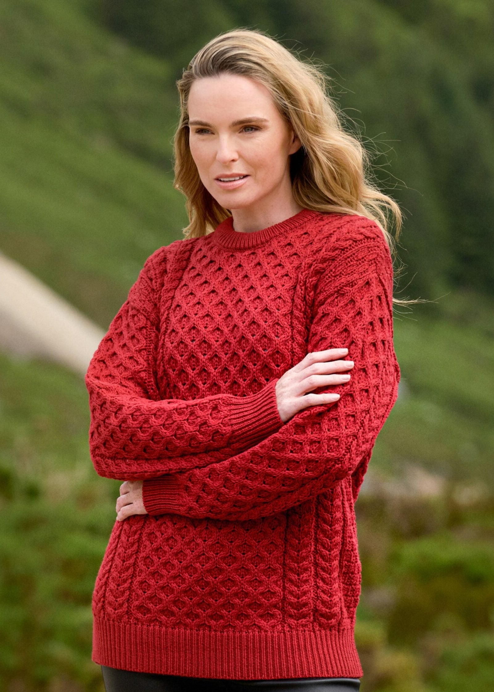 red aran sweater