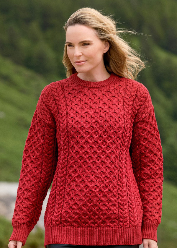 red aran sweater