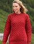 Aran Crew Neck Merino Sweater | Cherry