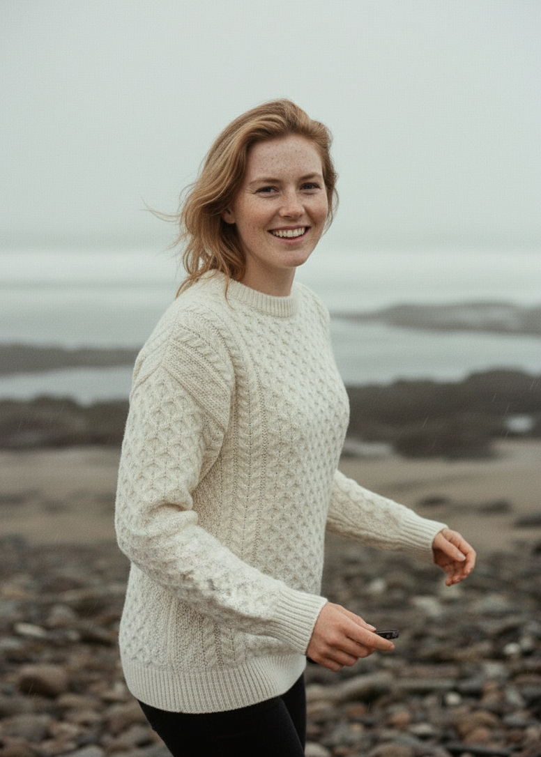 Aran Crew Neck Merino Sweater | natural