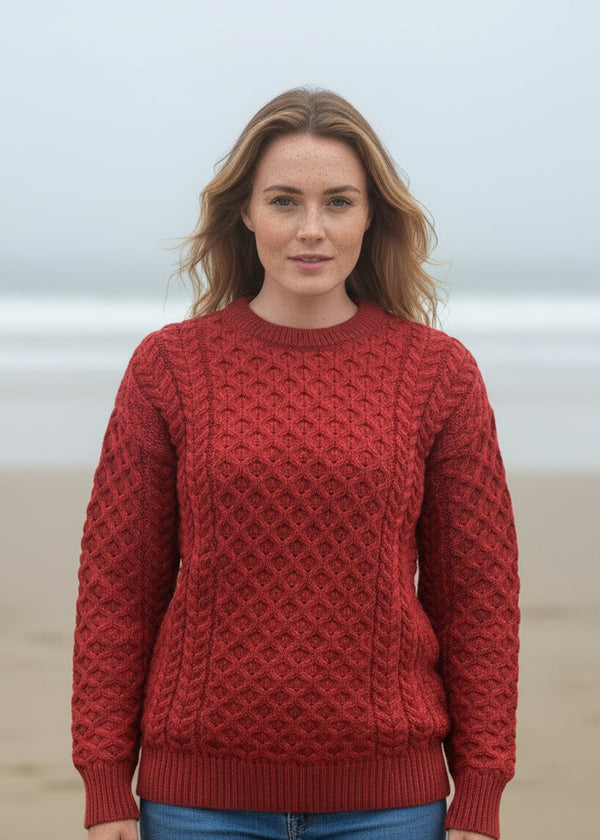 red aran sweater
