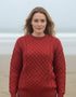 Aran Crew Neck Merino Sweater | Cherry