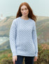 Aran Crew Neck Merino Sweater | Ice Blue