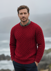 Aran Crew Neck Merino Sweater - Cherry Red | Irish Knitwear