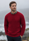 Aran Crew Neck Merino Sweater - Cherry Red | Irish Knitwear
