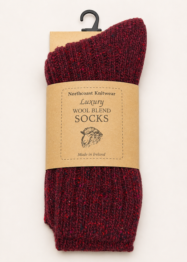 Luxury Irish Wool Blend Socks | Burgundy