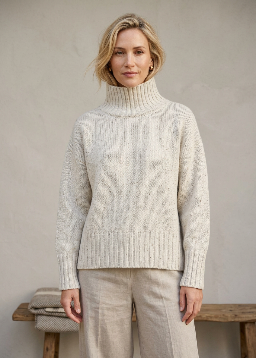 Women's Irish Polo Neck Sweater | Chalk Yellow | 95% Wool 5% Cashmere | Ireland's Eye