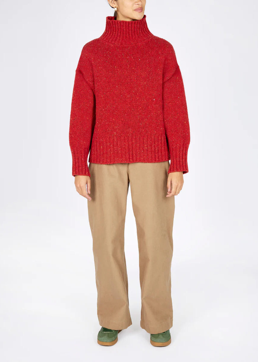 IrelandsEye Women's Irish Polo Neck Sweater | Chilli