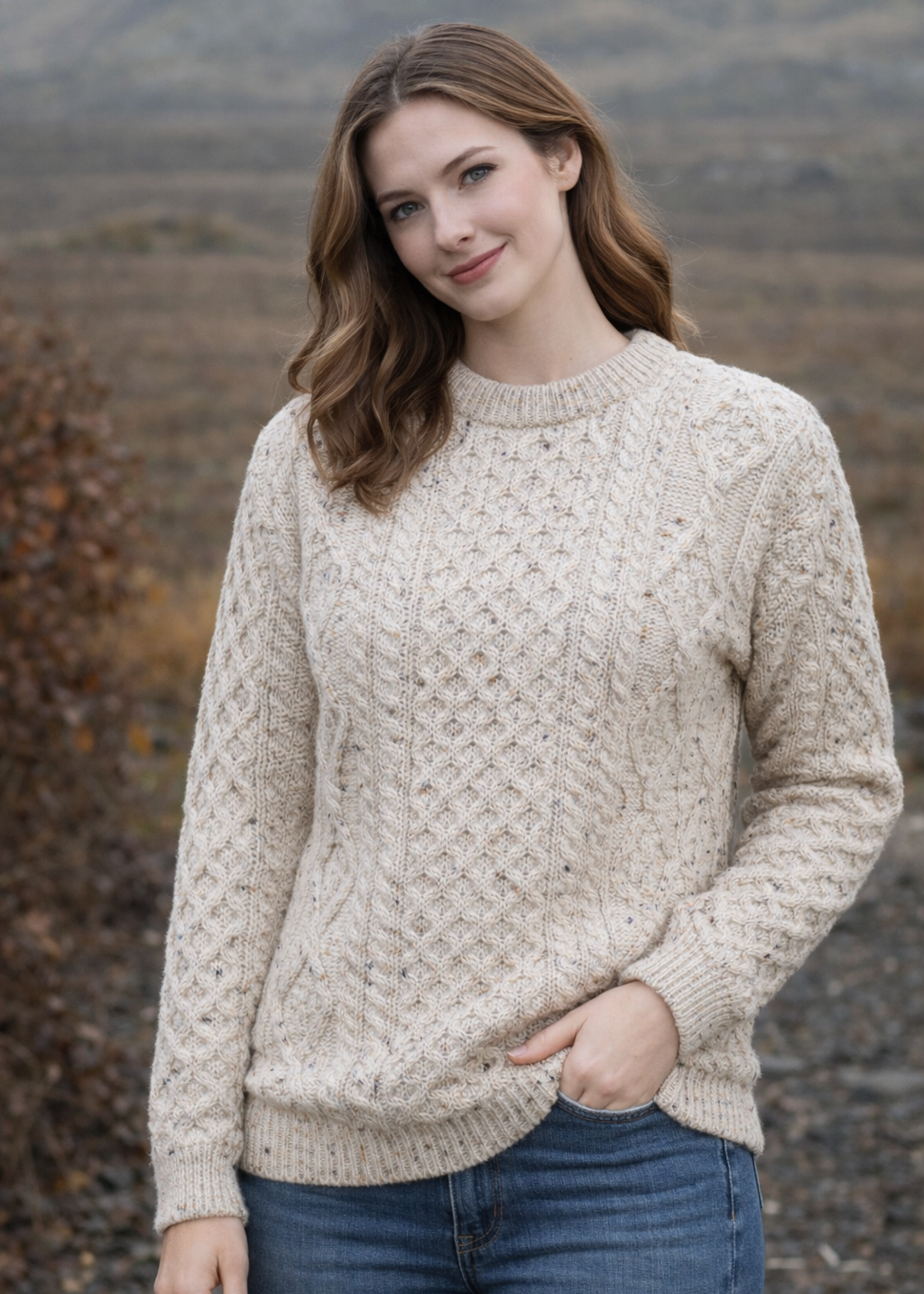 Unisex Oversized Lightweight Aran Sweater | Oatmeal