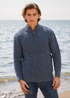 Aran Merino Wool Half Zip Sweater | Denim