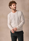IrelandsEye Lightweight Aran Cashmere Mix Cable Sweater | Chalk