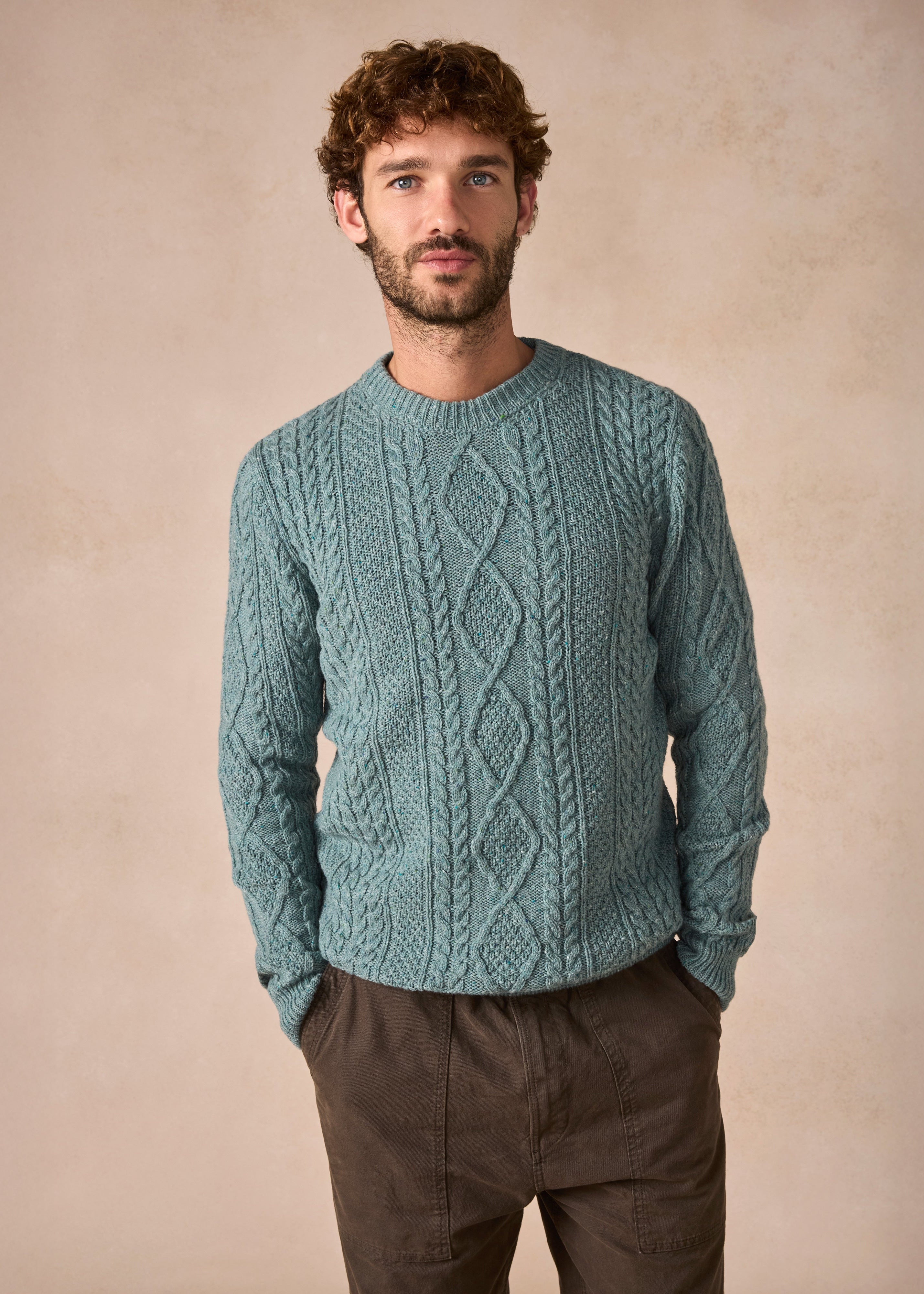 IrelandsEye Lightweight Aran Cashmere Mix Cable Sweater | Ocean Mist