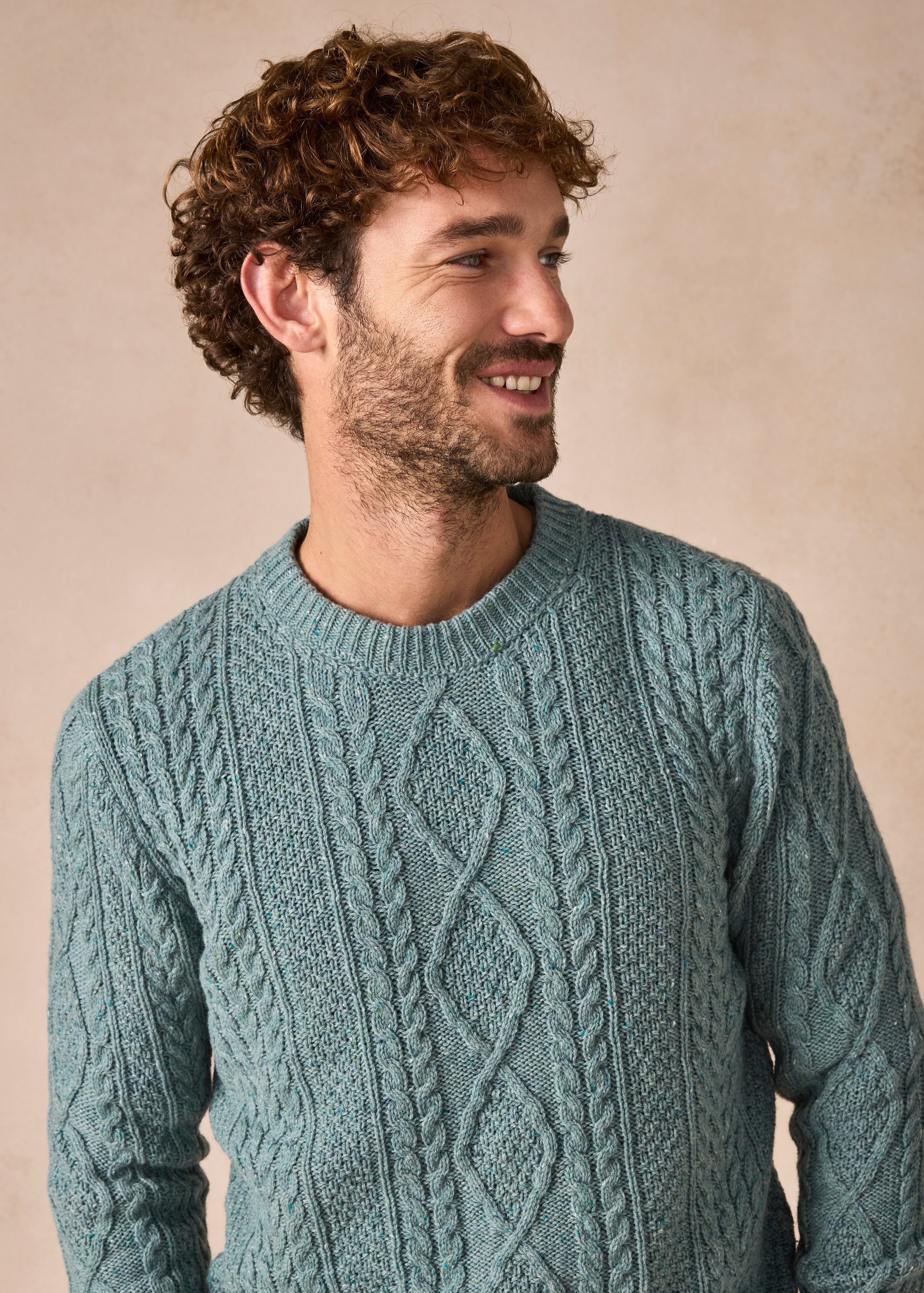 IrelandsEye Lightweight Aran Cashmere Mix Cable Sweater | Ocean Mist