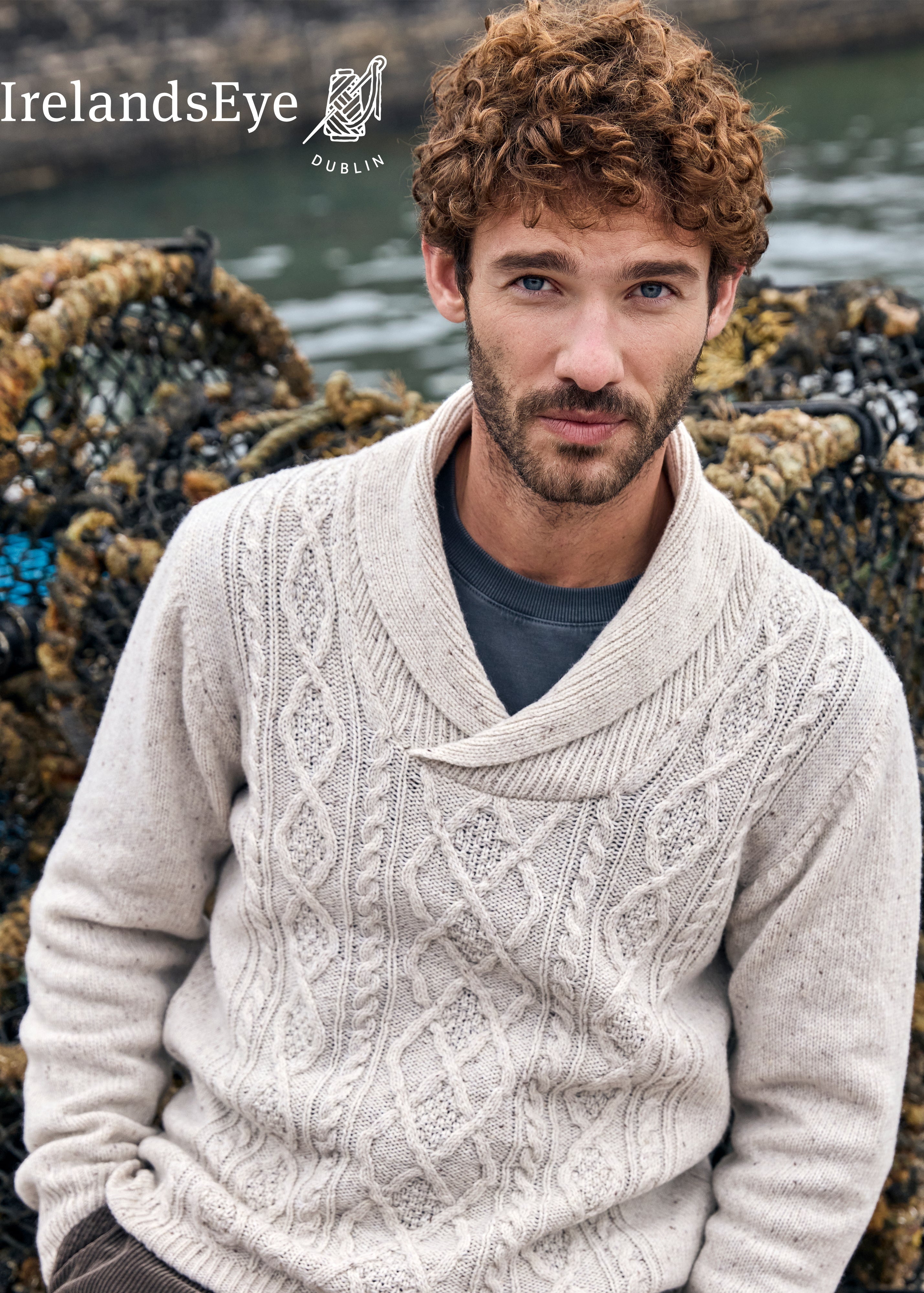 IrelandsEye Lightweight Aran Cashmere Mix Shawl Sweater | Chalk