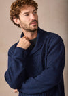 IrelandsEye Lightweight Aran Cashmere Mix Shawl Sweater | Navy