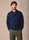 IrelandsEye Lightweight Aran Cashmere Mix Shawl Sweater | Navy