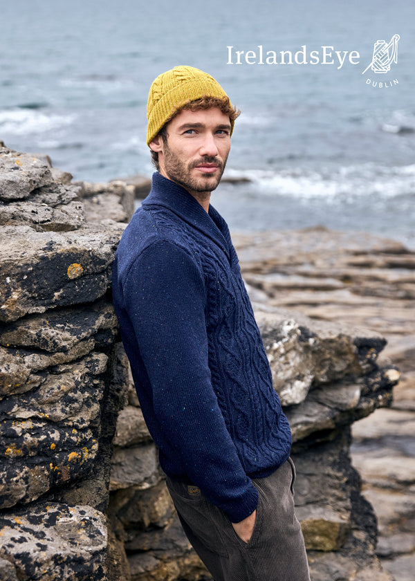 IrelandsEye Lightweight Aran Cashmere Mix Shawl Sweater | Navy