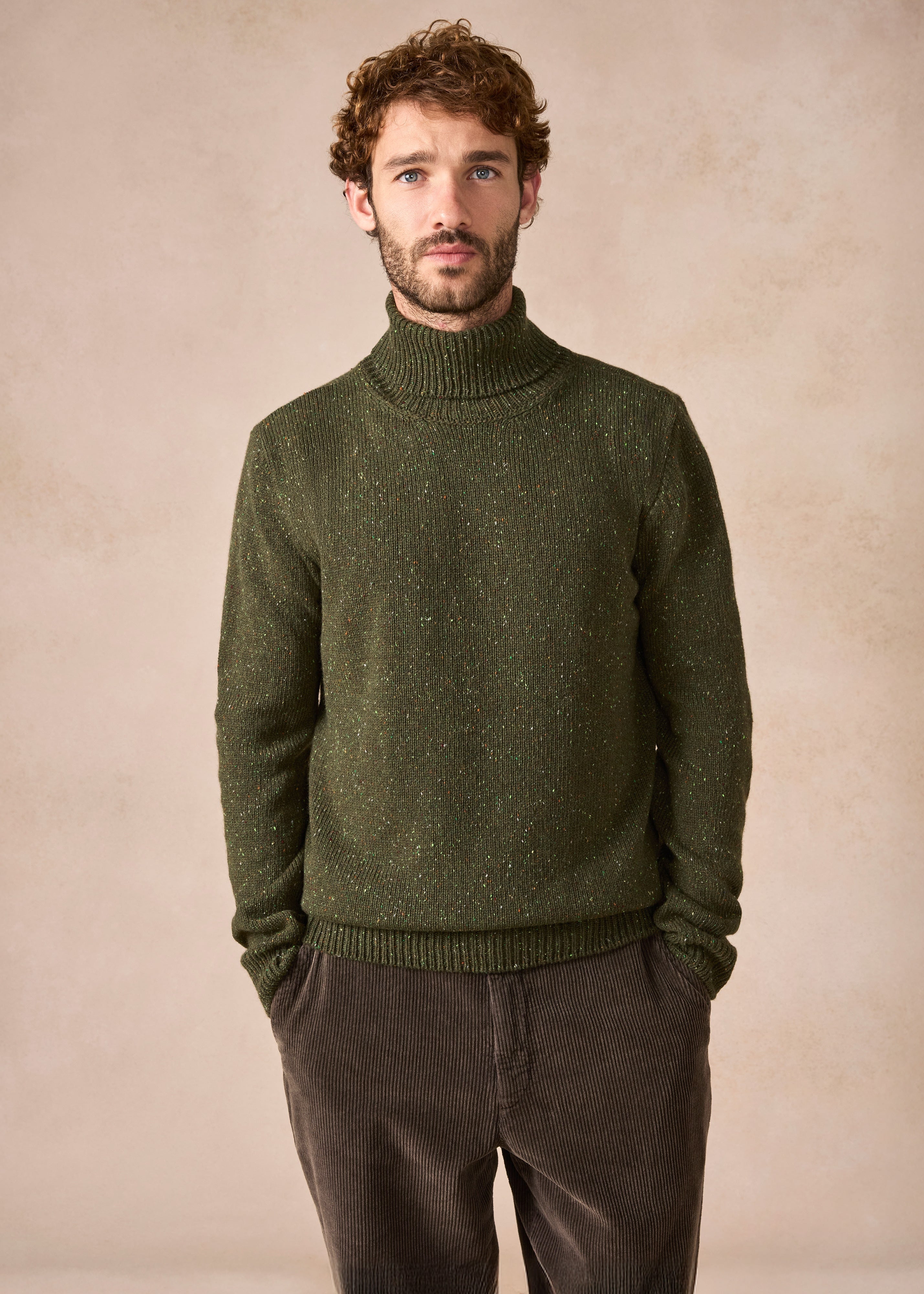 IrelandsEye Lightweight Polo Neck Irish Sweater | Loden
