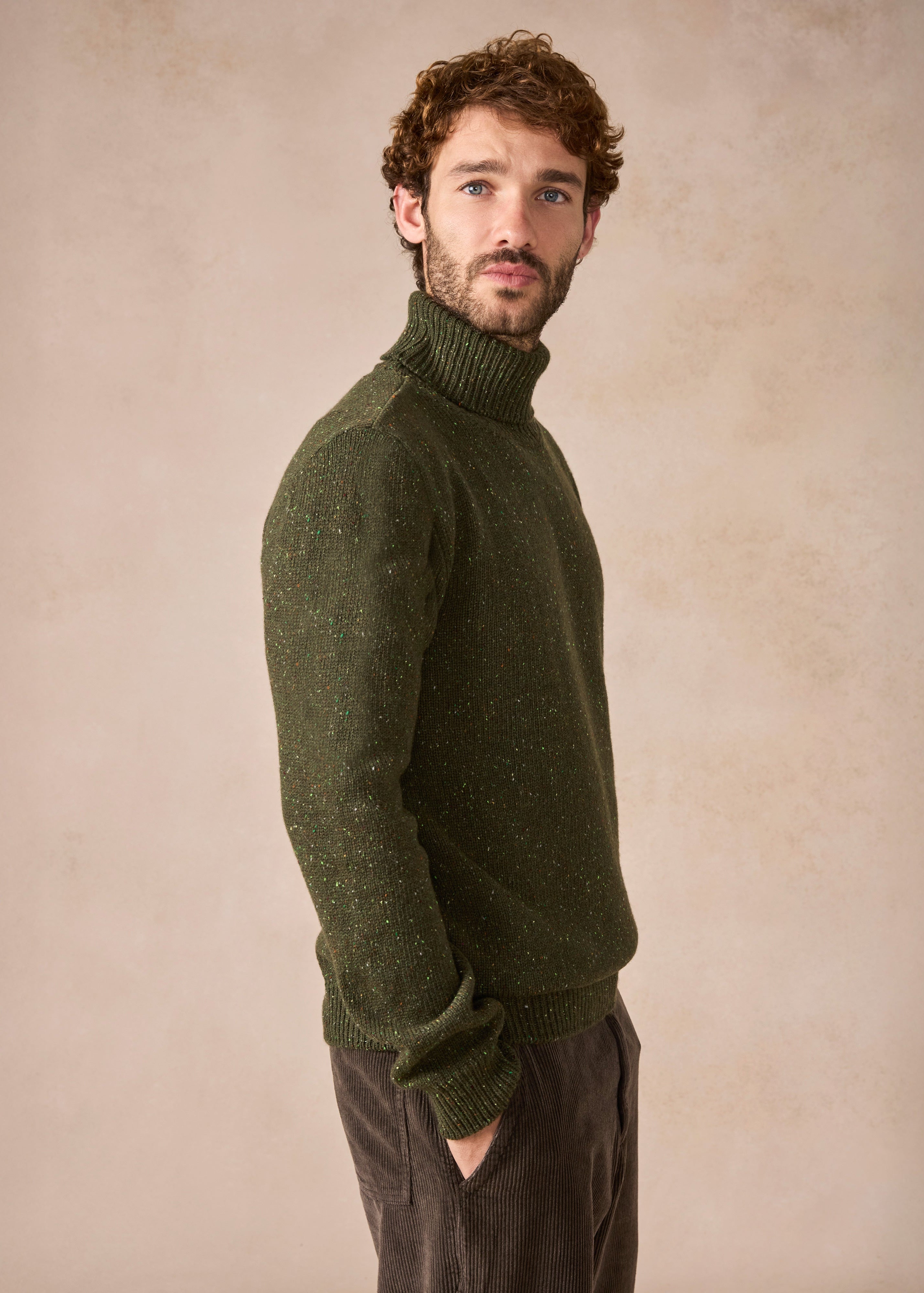 IrelandsEye Lightweight Polo Neck Irish Sweater | Loden