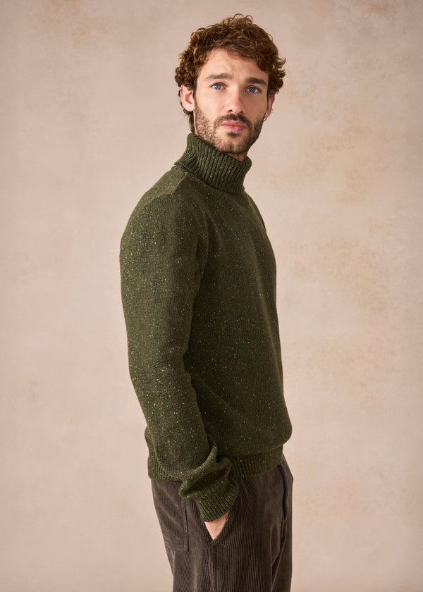 IrelandsEye Lightweight Polo Neck Irish Sweater | Loden