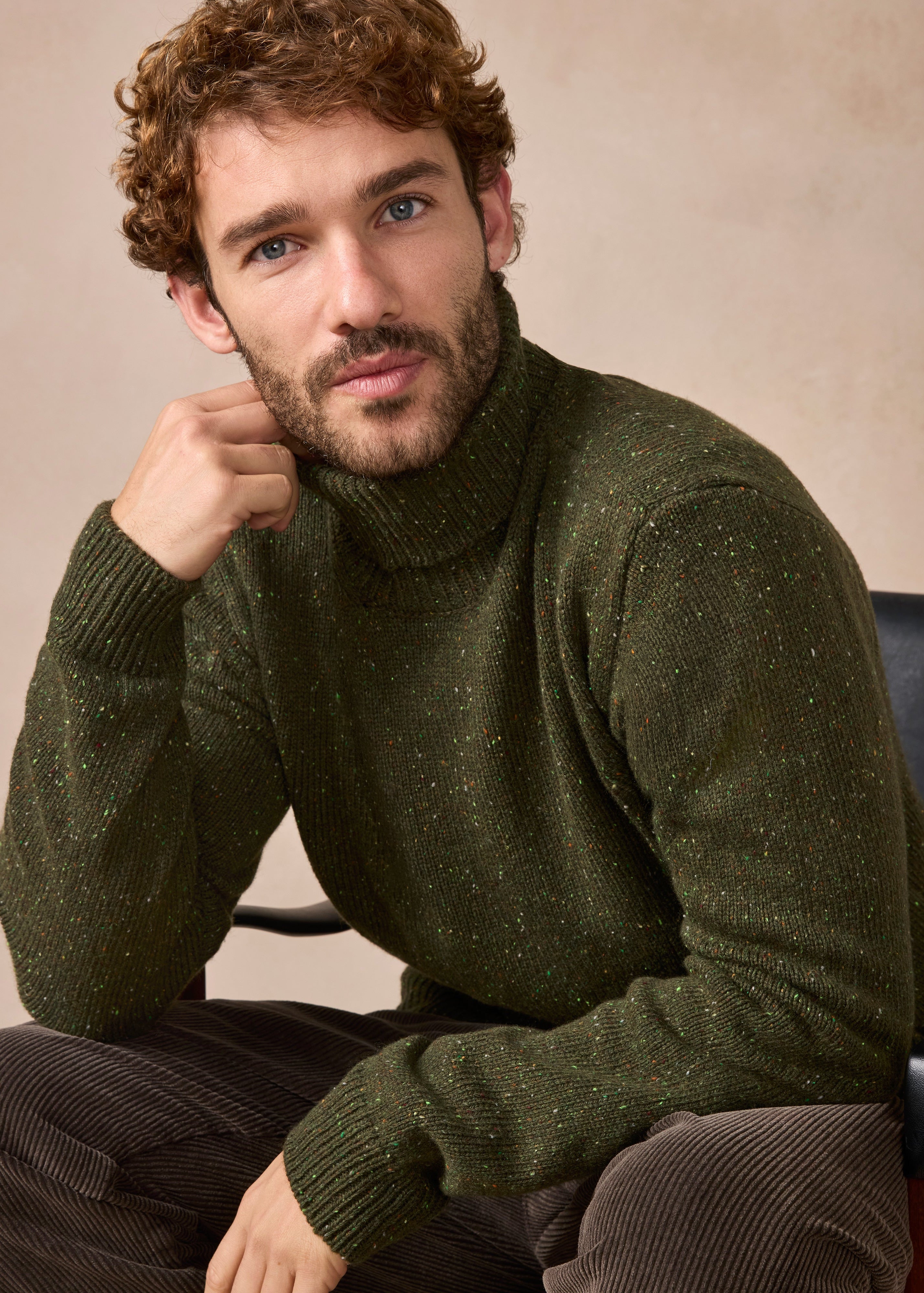 IrelandsEye Lightweight Polo Neck Irish Sweater | Loden
