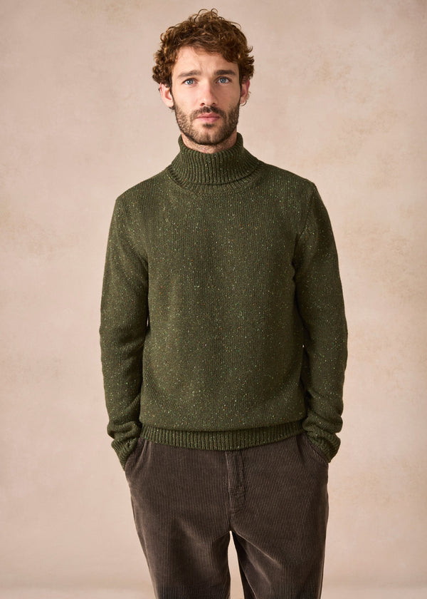 IrelandsEye Lightweight Polo Neck Irish Sweater | Loden