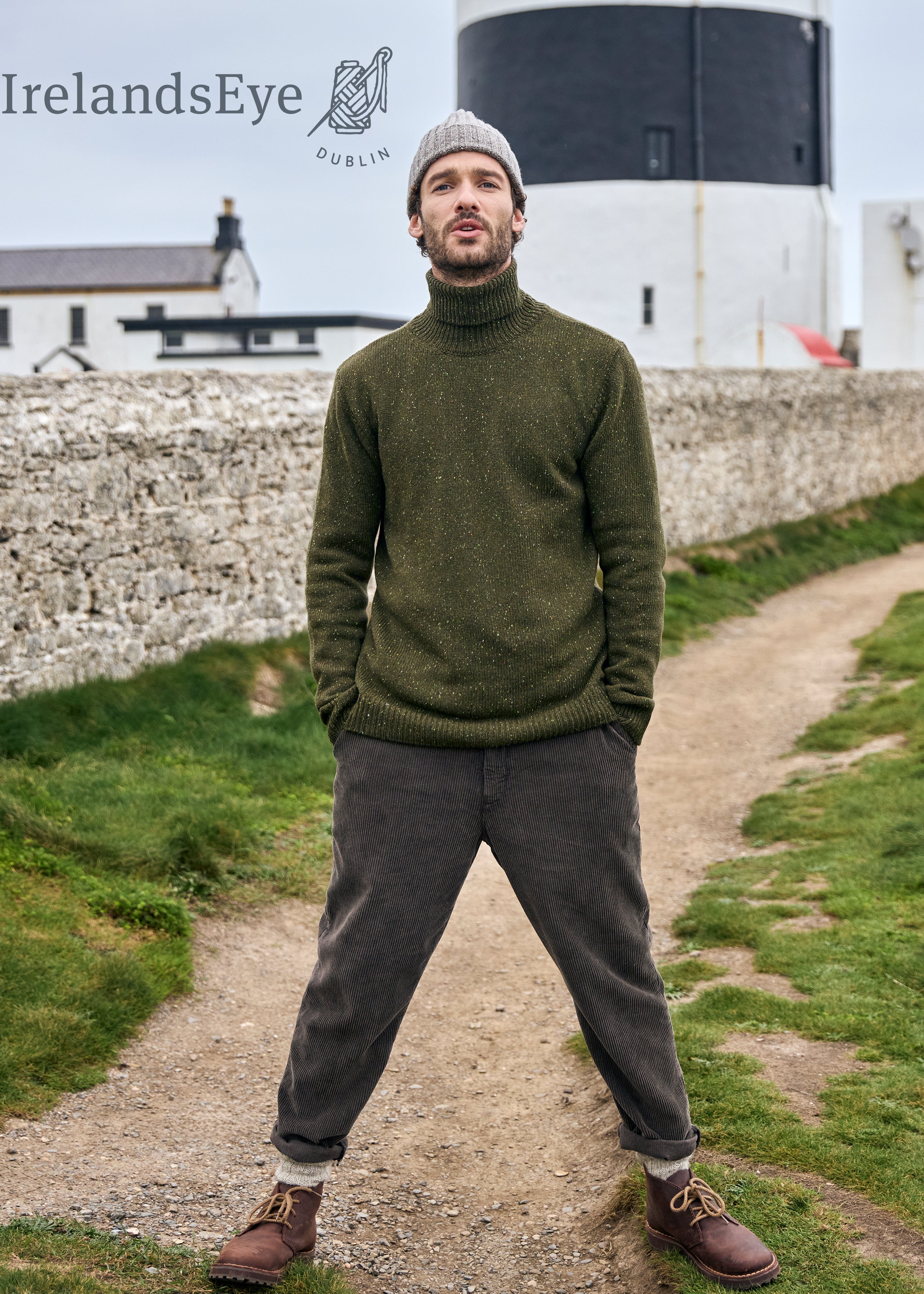 IrelandsEye Lightweight Polo Neck Irish Sweater | Loden