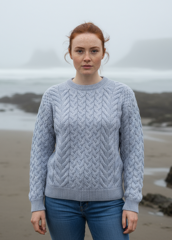 Aran Crew Neck Supersoft Sweater Blue Sail