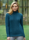 Women's Irish Hearts High Neck Sweater – Teal | 100% Merino Wool