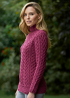 Women's Irish Hearts High Neck Sweater – Magenta | 100% Merino Wool