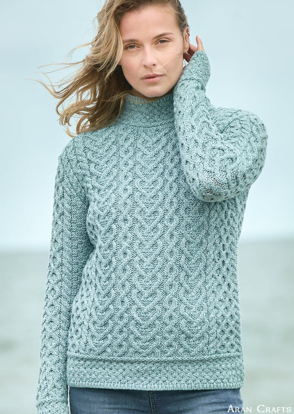 Aran Crafts Hearts High Neck Sweater | Mermaid