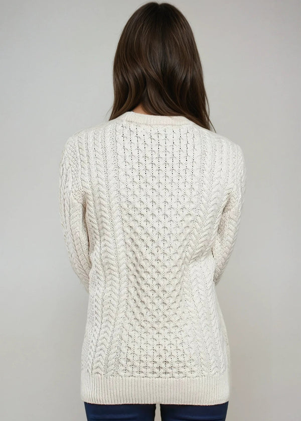 Ladies Slim-Fit Aran Sweater | Natual