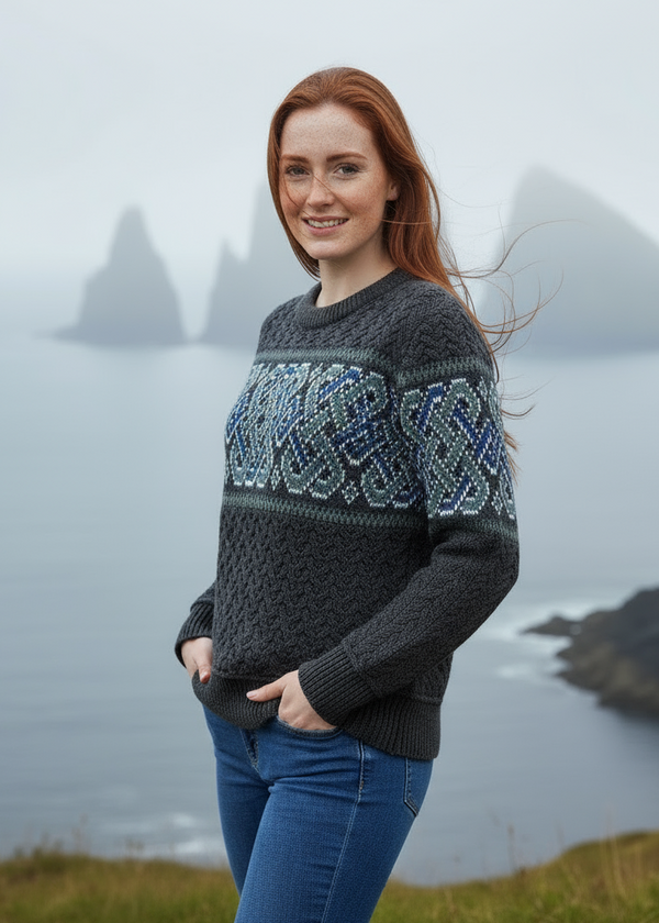 Aran Unisex Jacquard Sweater | Charcoal 