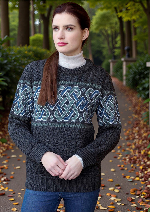 Aran Unisex Jacquard Sweater | Charcoal