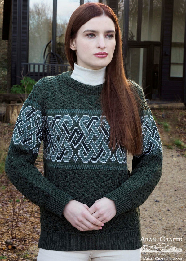 Aran Crafts Unisex Jacquard Sweater | Green