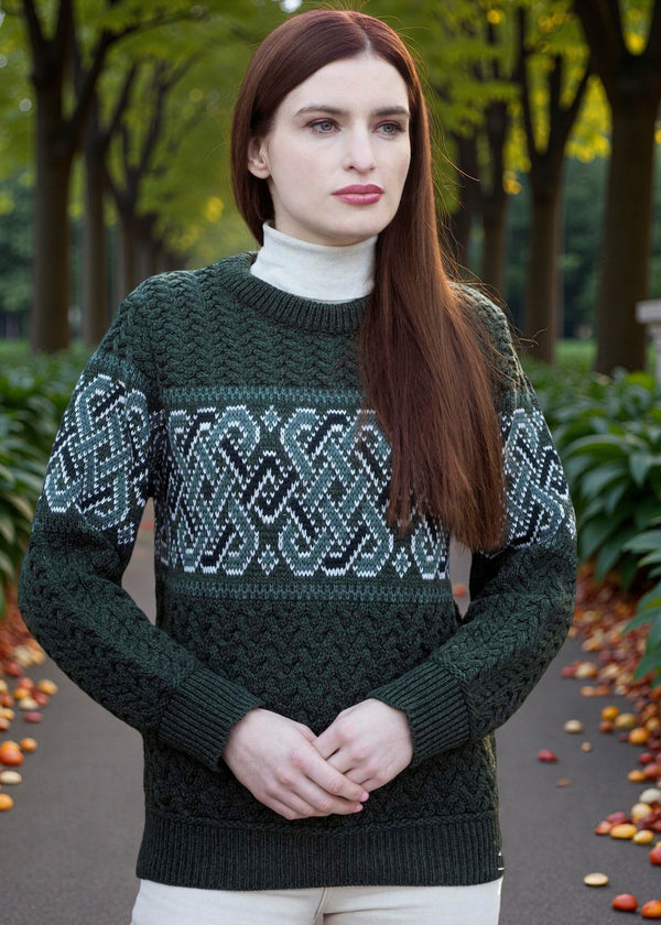 Aran Unisex Jacquard Sweater | Green