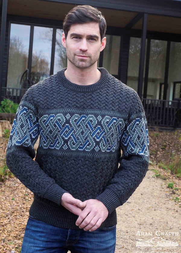 Aran Unisex Jacquard Sweater Charcoal | 100% Merino Wool Irish Knitwear