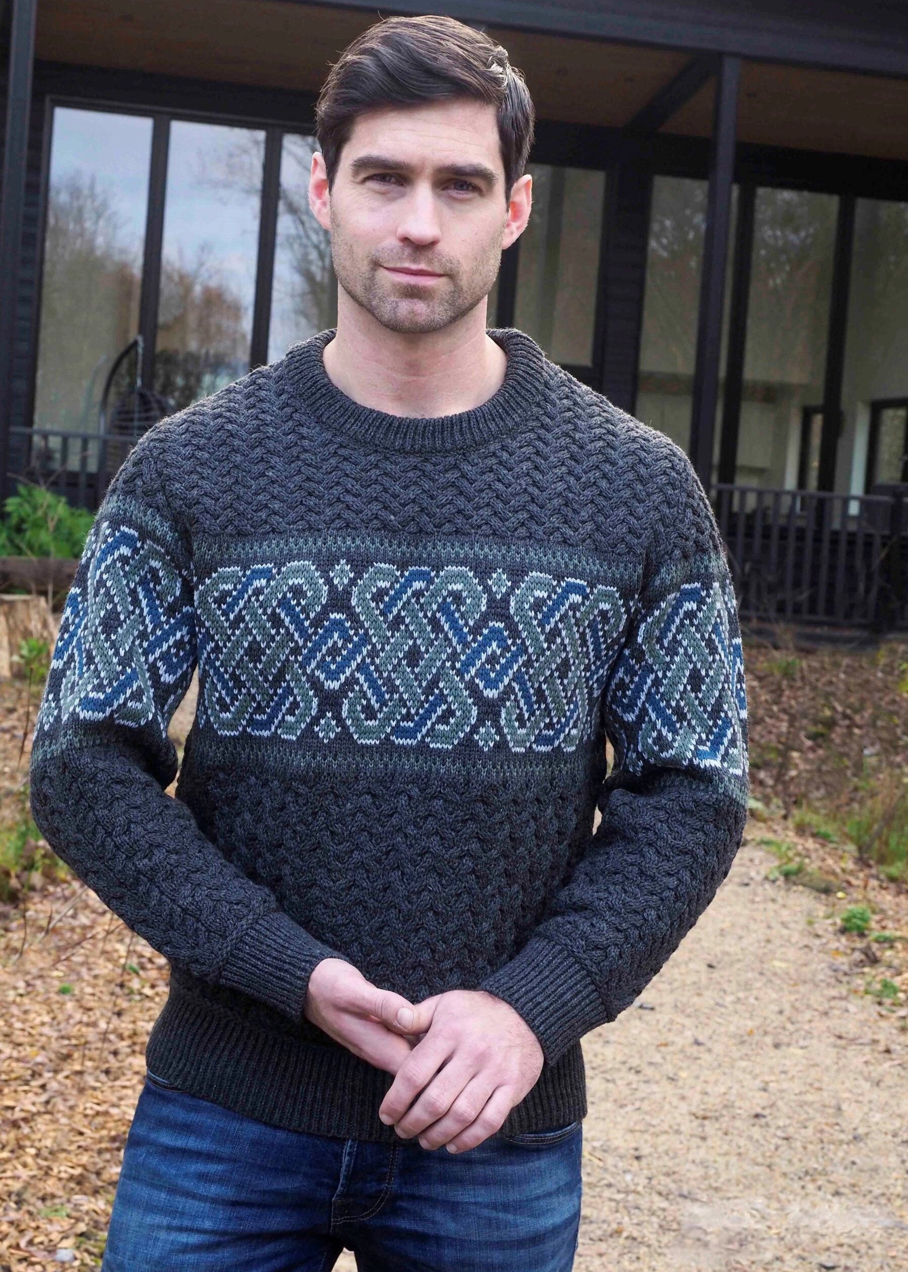 Aran Unisex Jacquard Sweater | Charcoal