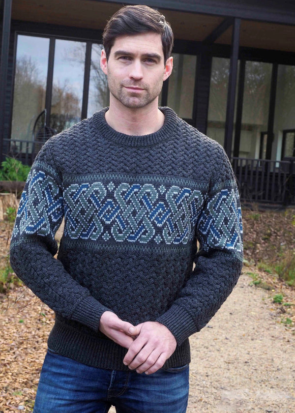 Aran Unisex Jacquard Sweater | Charcoal