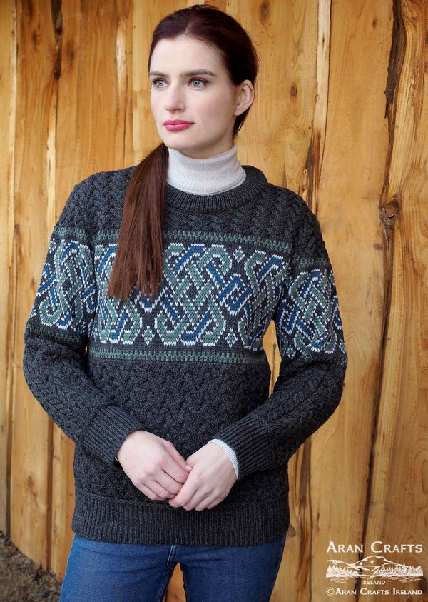 Aran Crafts Unisex Jacquard Sweater | Charcoal