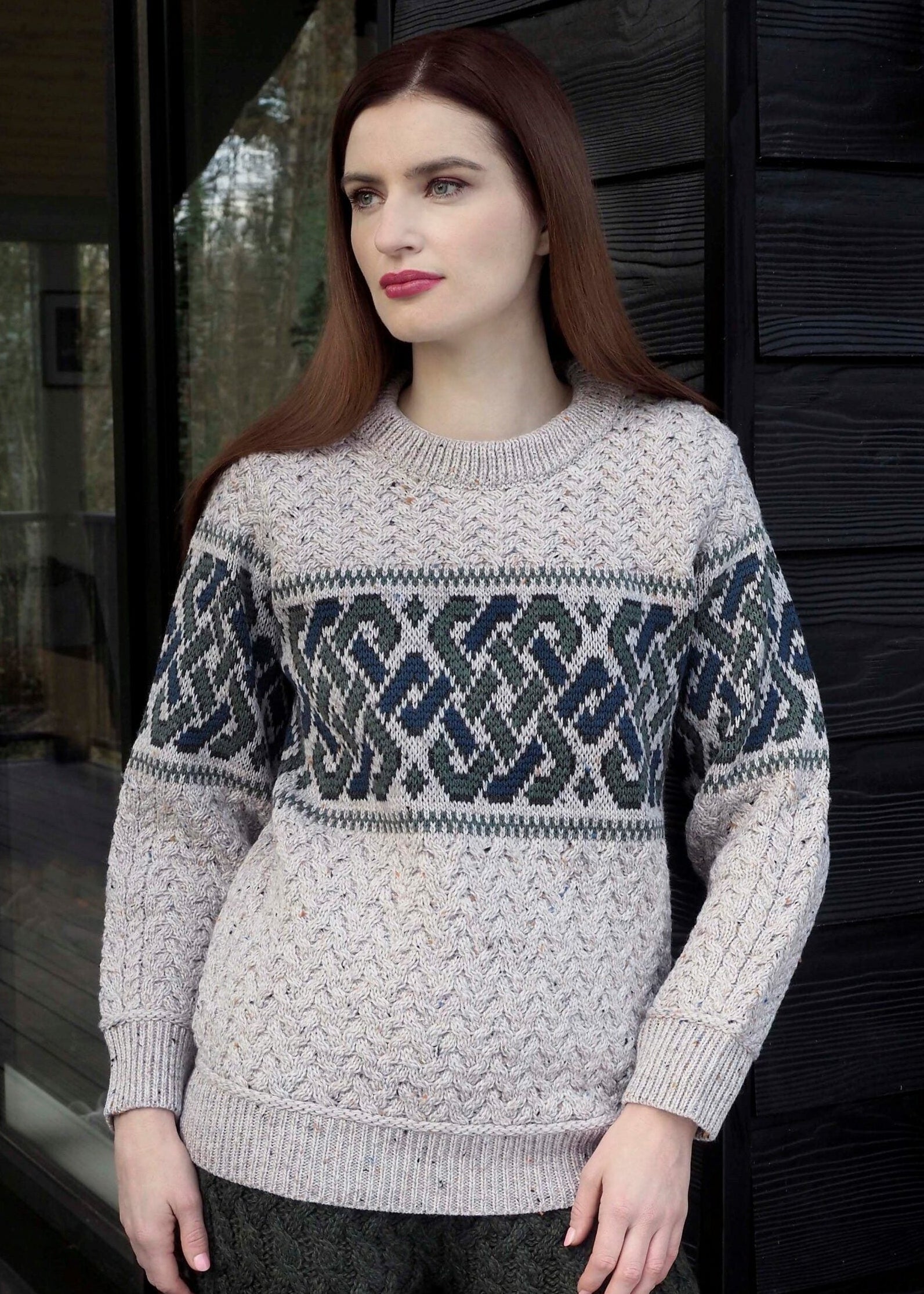 Aran Crafts Unisex Jacquard Sweater | Oatmeal