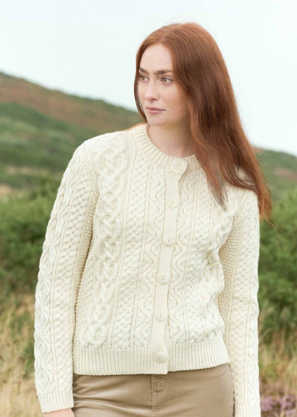 Aran Short Button Cardigan | Natural