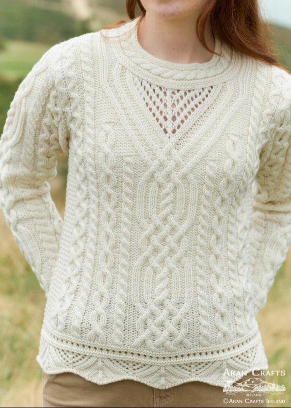 Aran Scallop Lace Stich Sweater | Natural