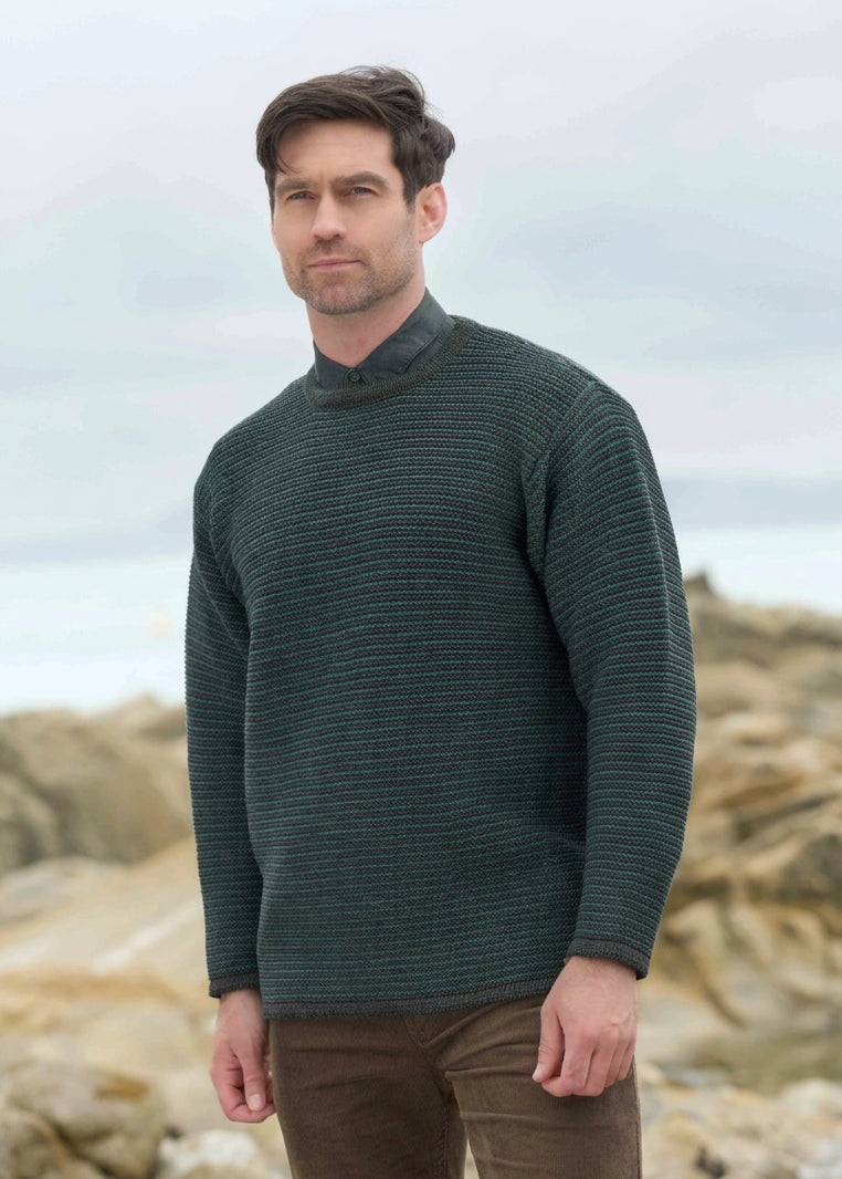 Aran Crafts Men's Merino Wool Striped Crew Neck Sweater | Peacock - Clearance
