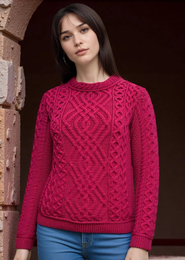 Aran Cable Knit Sweater | Fuchsia