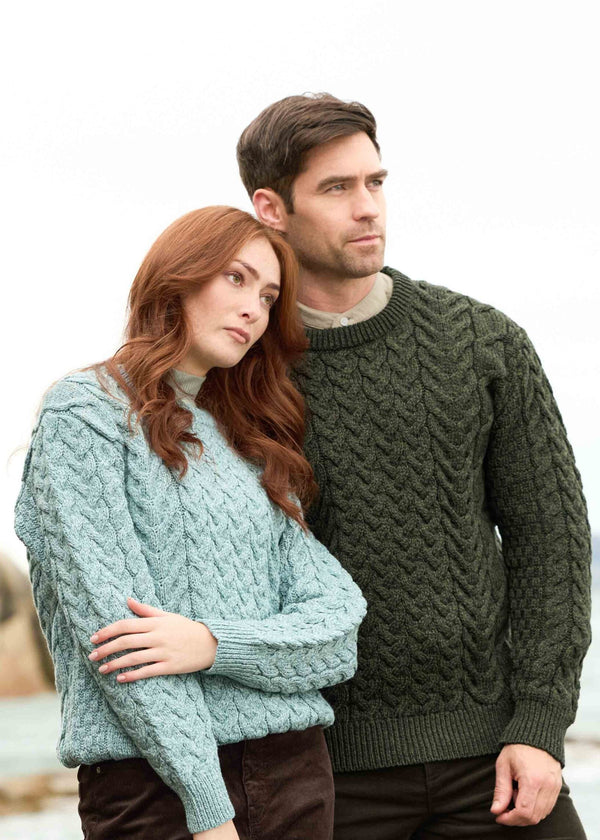 Unisex Aran Merino Wool Buncrana Sweater | Ice Blue