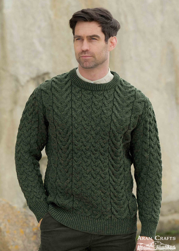 Aran Merino Wool Buncrana Sweater | Army Green